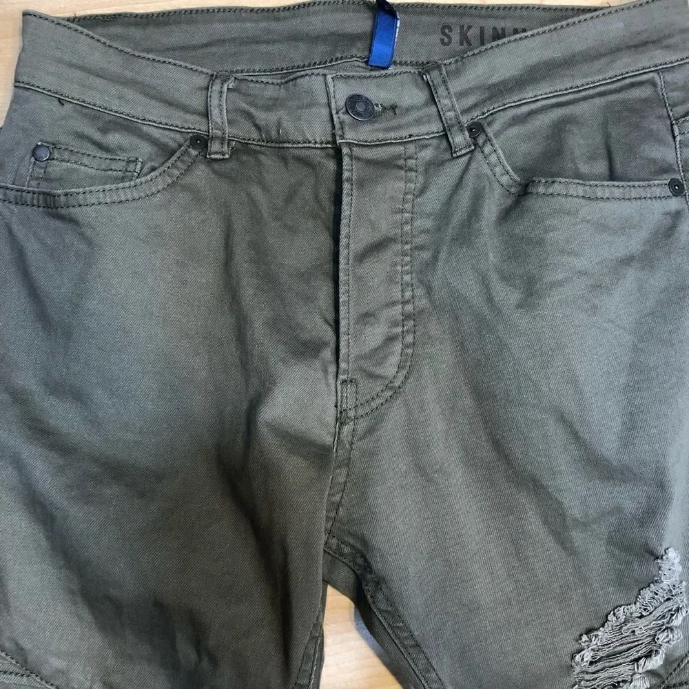DIVIDED MILITARY GREEN BIKER Moto SKINNY JEANS 29 - Picture 8 of 8